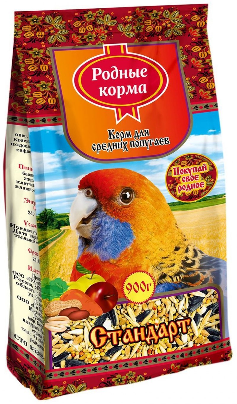 Родные корма корм стандарт для средних попугаев, 14х400 г