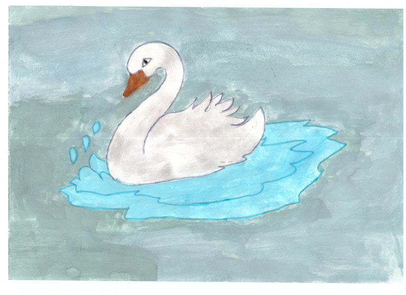 Разукрашка лебедь на воде