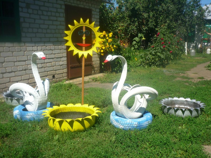Клумбы из покрышек