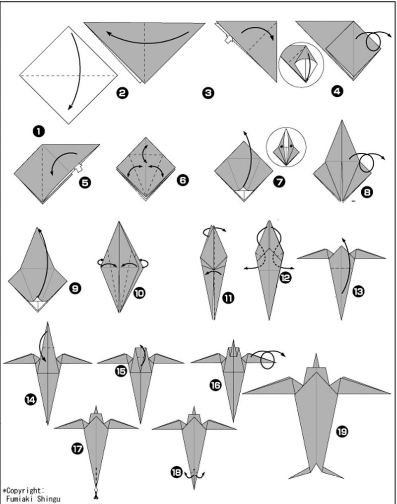 Оригами ласточки из бумаги схема