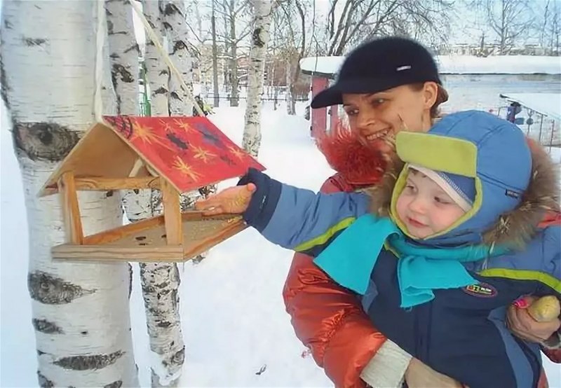 Кормушка зимой с детьми