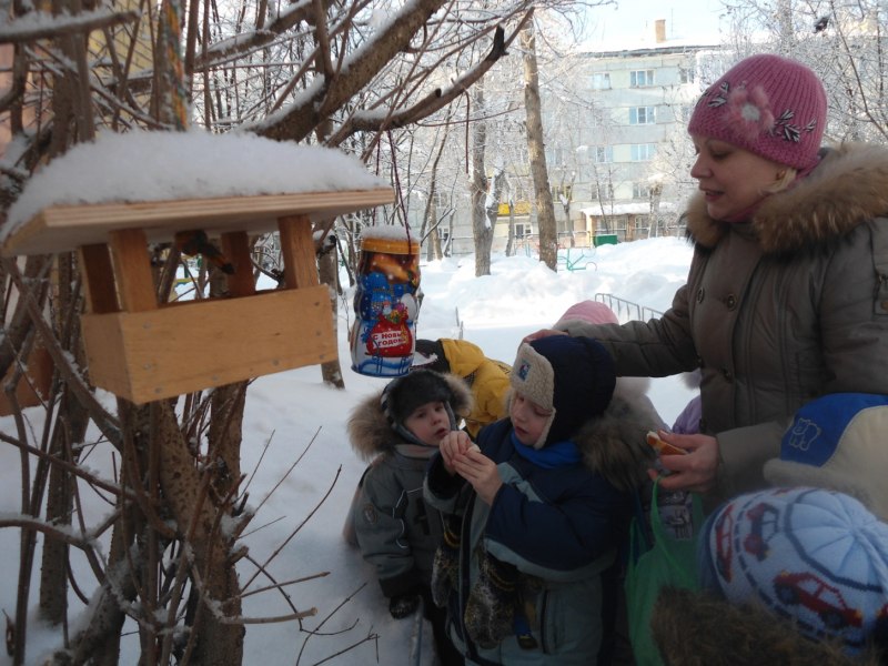 Скворечник дети кормят птиц
