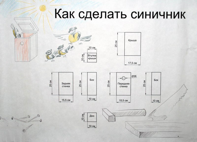 Скворечник чертеж и Размеры
