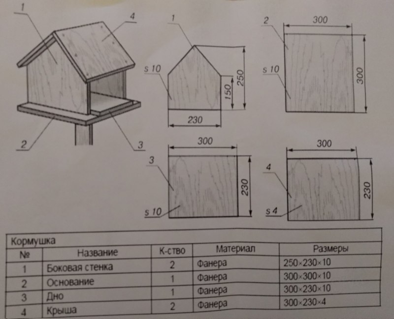 Кормушка для птиц схема чертеж