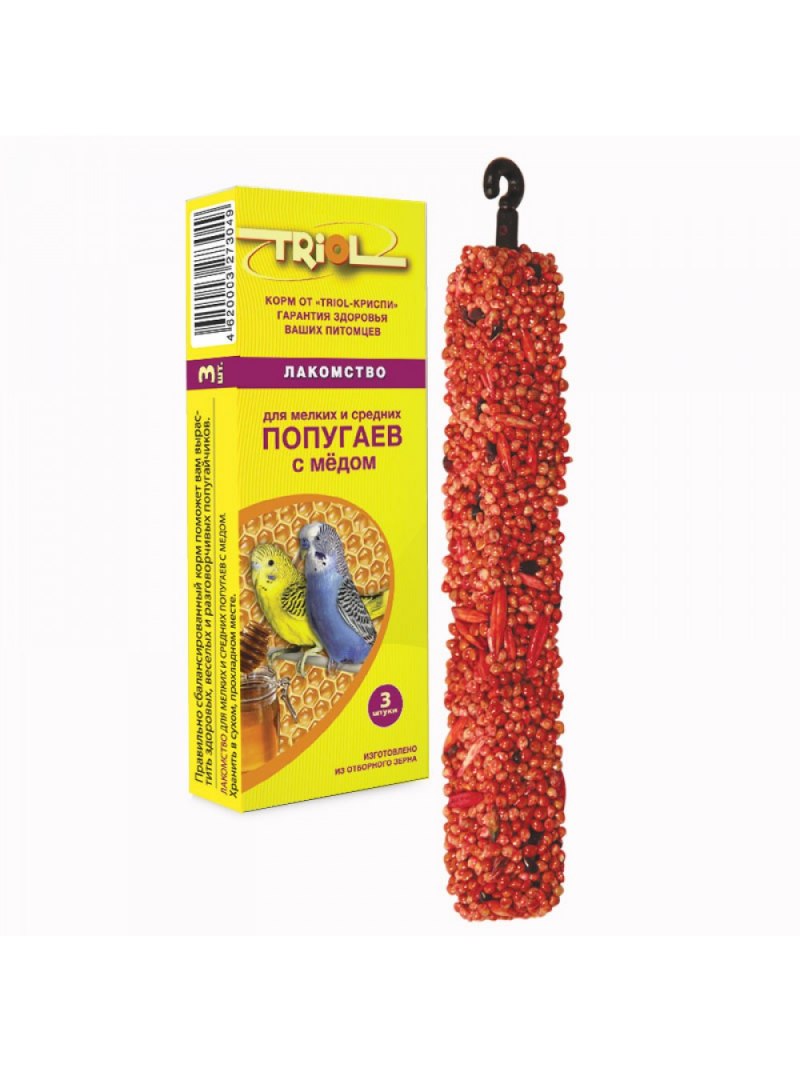 Лакомство Triol Standard для мелких и средних попугаев с мёдом (уп. 3 Шт), 80г