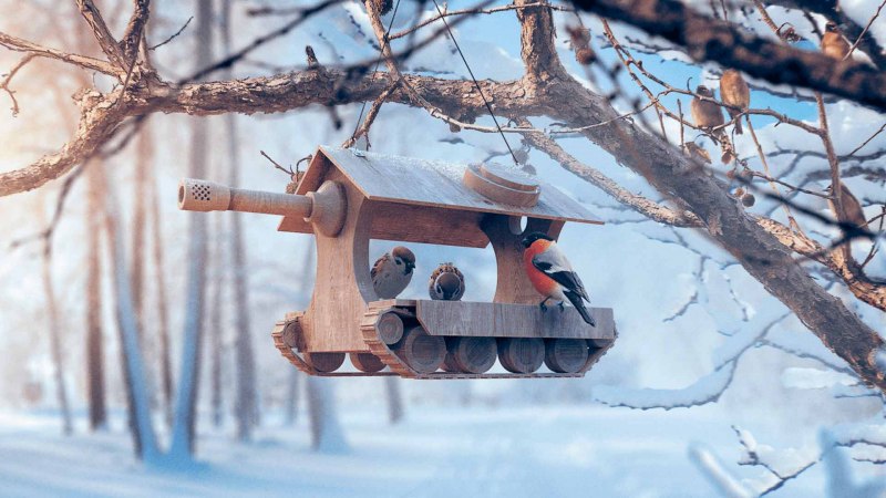 Скворечник на дереве зимой