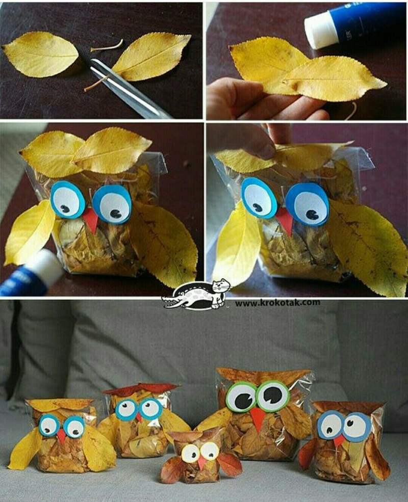 Сова из листьев поделка