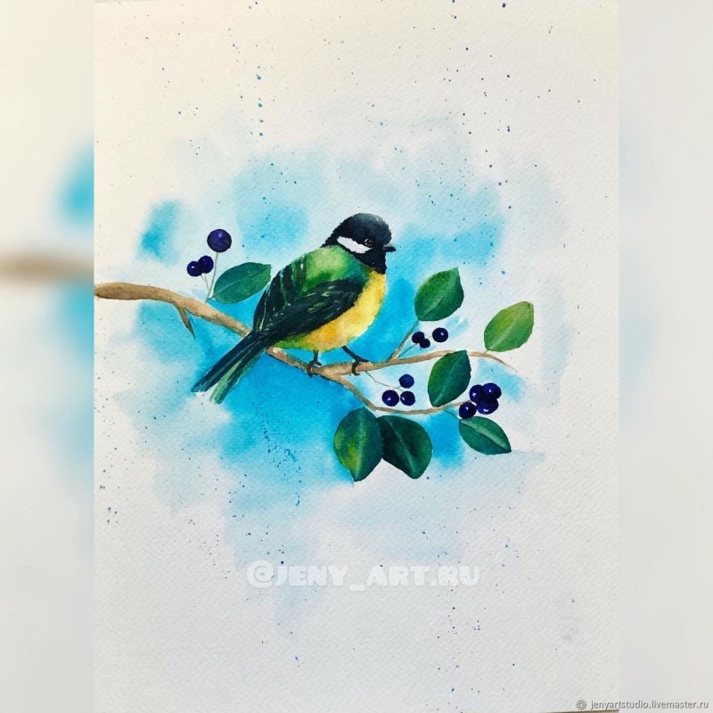 Белая птица акварель