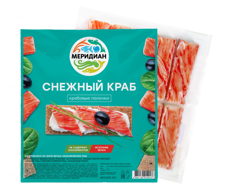 Крабовое мясо "снежный краб" в/у 200г. Меридиан