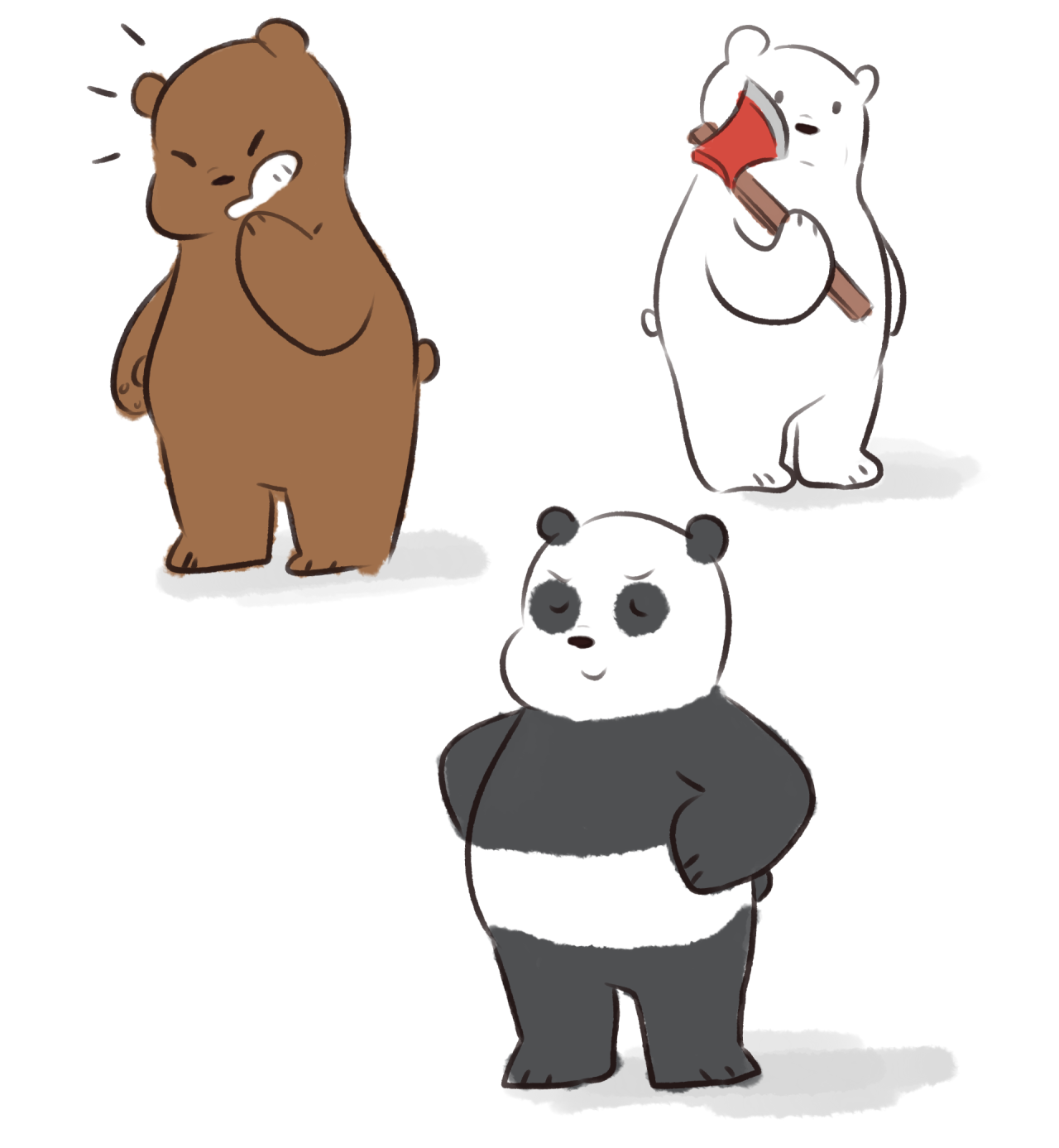 Белый бурый и панда. Три медведя белый Панда и Гризли. We bare Bears Панда и Гризли. We bare Bears Гризли и белый.