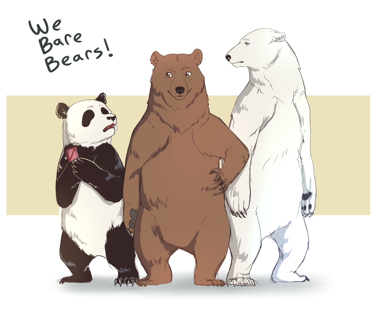 Белый бурый и панда. We bare Bears хуманизация белый. Белый медведь. Медведь арт.