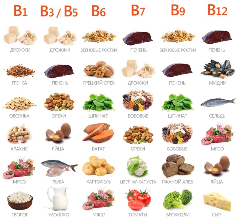 Продукты питания богатые витамином в6 и в12