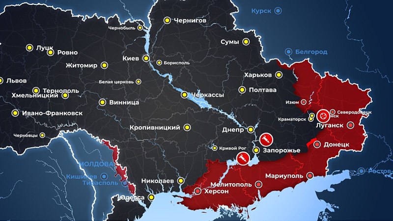 Карта боевых действий на Украине на апрель 2022 года