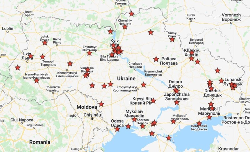 Карта обстрела Украины Россией