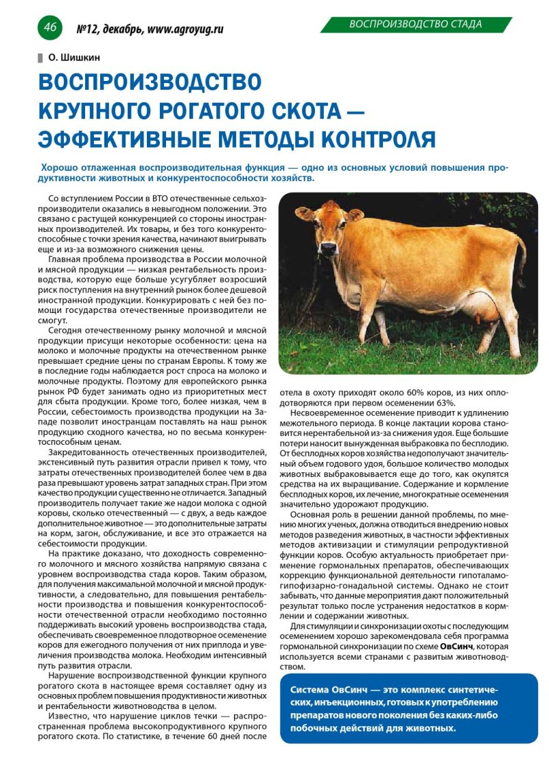 Воспроизводство крупного рогатого скота