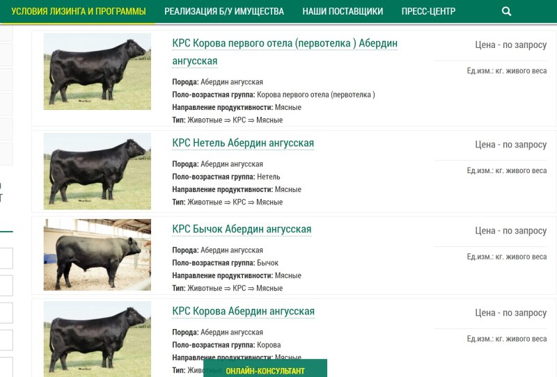 Живая масса телят Абердин-Ангусской породы по месяцам